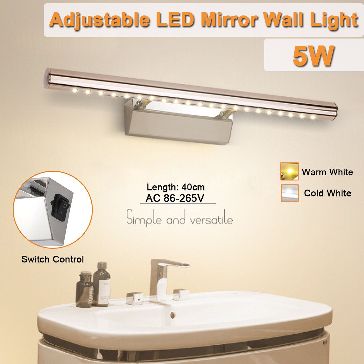 Silver Modern LED Light Mirror Wall Light Picture Display Lights Makeup Lighting Bathroom Front Lamp White Light