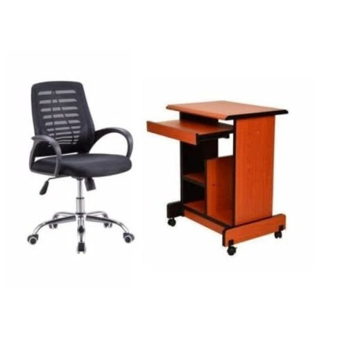 Table & Swivel Office Chair - Brown