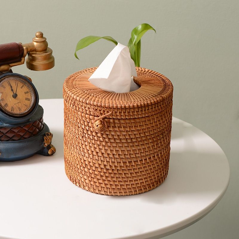 Restaurant Desktop Rattan Braided Tissue Storage Box Case