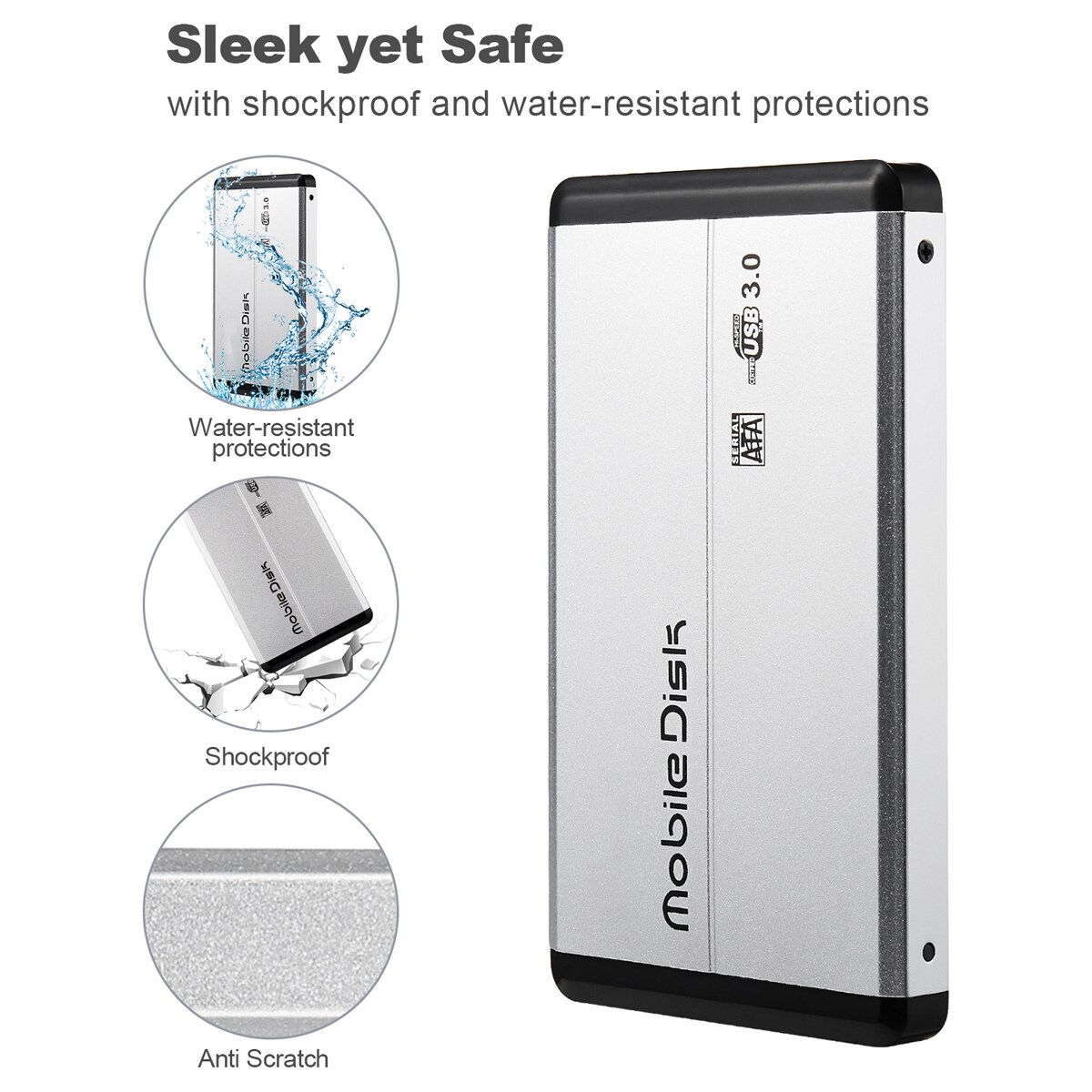 500GB/1TB/2TB USB3.0 Mobile Hard Drive Silver 5400RPM High-speed Transmission Hard Disk 500G