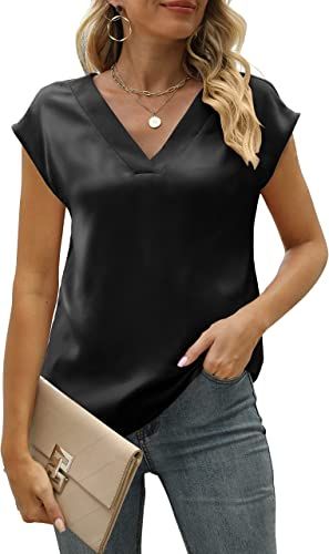 Luxury Women Ladies Top Blouse Cap Sleeve Shirt - Black
