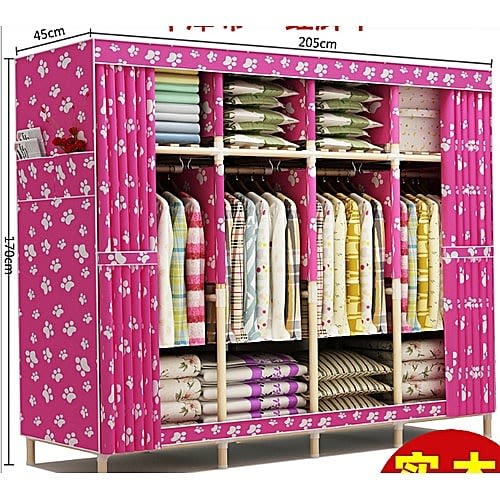 Pink Four Column Wooden Wadrobe