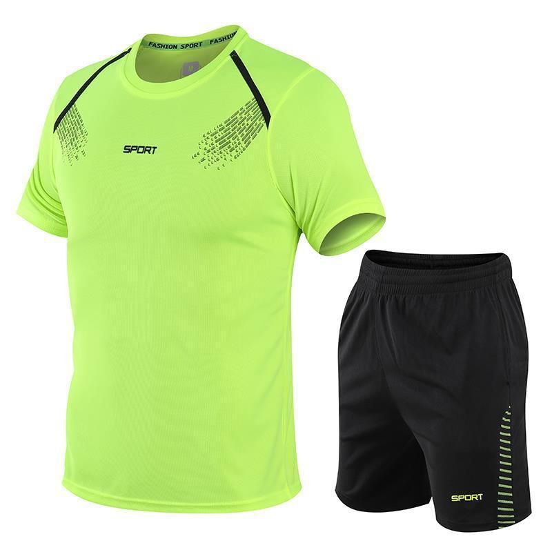 Men'S Sports Suit Quick-Drying T-Shirt + Shorts Green