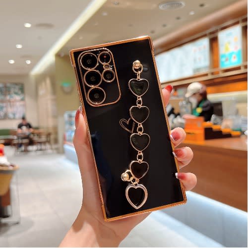 Samsung Galaxy S24 Ultra Case Heart Bracelet Strap Slim Lightweight Pouch Black