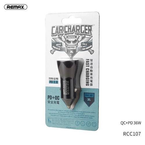 Rcc-107 36w Pd Type-c + Qc3.0 Usb Port Fast Charge Car Charger