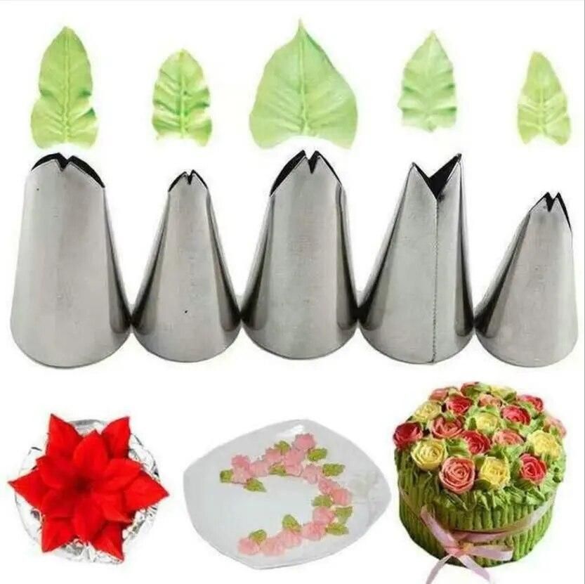Leaves Set Nozzles 5Pcs Seam Stainless Steel Icing Piping Nozzle Pastry Tips For Cream Cake Fondant Baking Decorating Tools