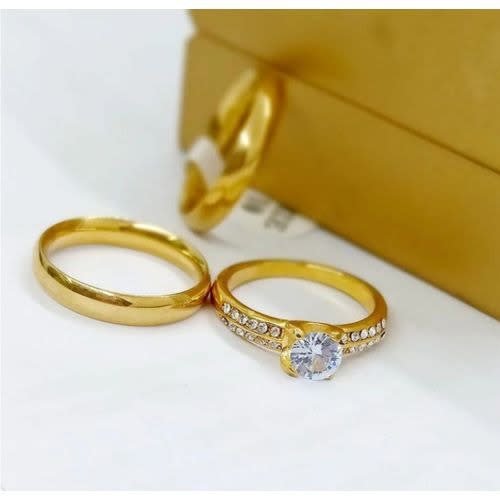 18 Karat Plated Gold Wedding Ring Set