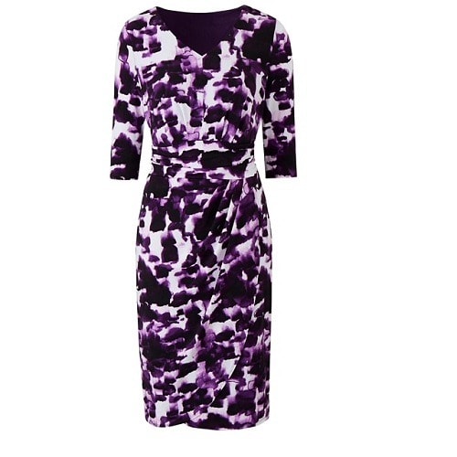 Plus Size Women Purple And White  Print Dress