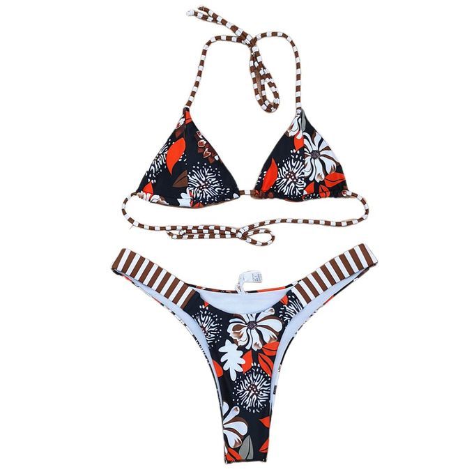 Female Fashion Bikini Sexy Bikini Fashion Swim Suit Halter Bathing Suit With Special  Digital  Print  For  Women & Girls Stripe