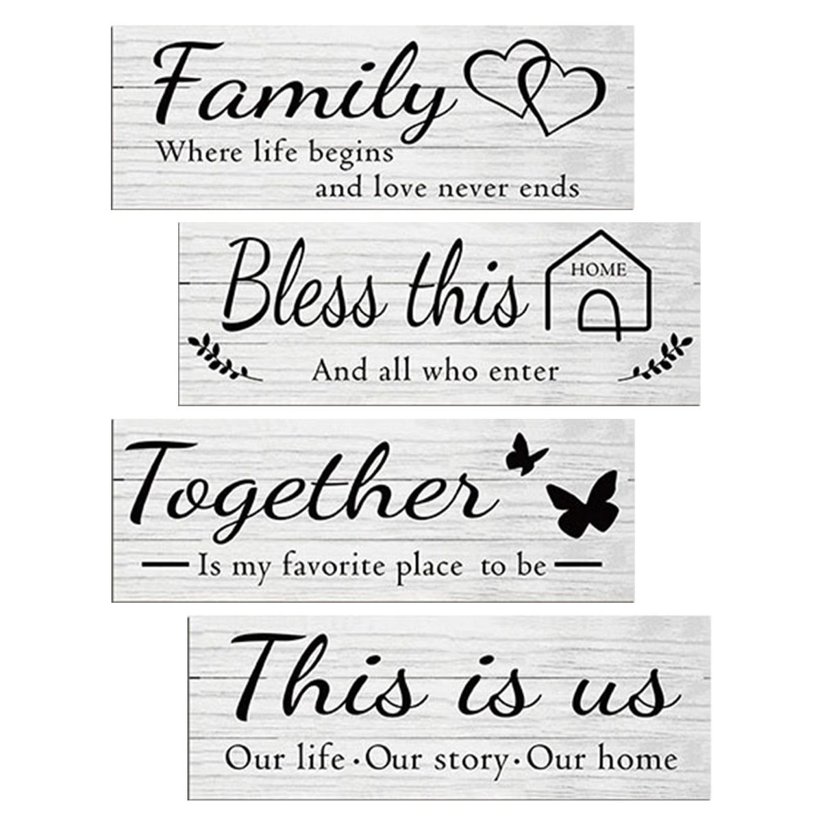 Rustic Wooden Wall Decor Signs 4-pack Quotes Easy-to-hang Home Kitchen White