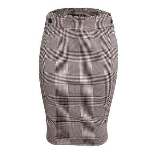 Ruffle & Button Check Pencil Skirt- Mustard Highlights