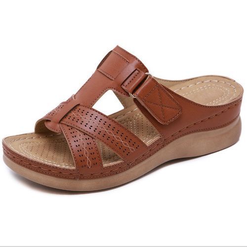 Retro Style Female Sandals Brown Ladies Slippers