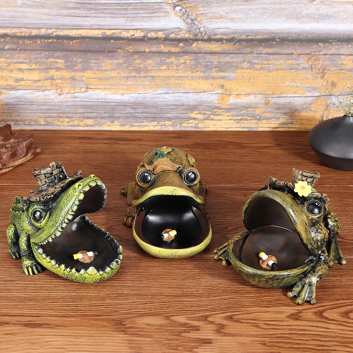 Resin Animal Crocodile Ashtray Home Office Craft Tabletop Ornament Decor Gift 18.5x11x8.5cm