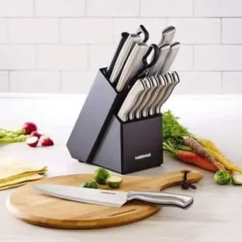 High-carbon Stamped Stainless Steel Kitchen Knife Set With Wood Block - 15pcs