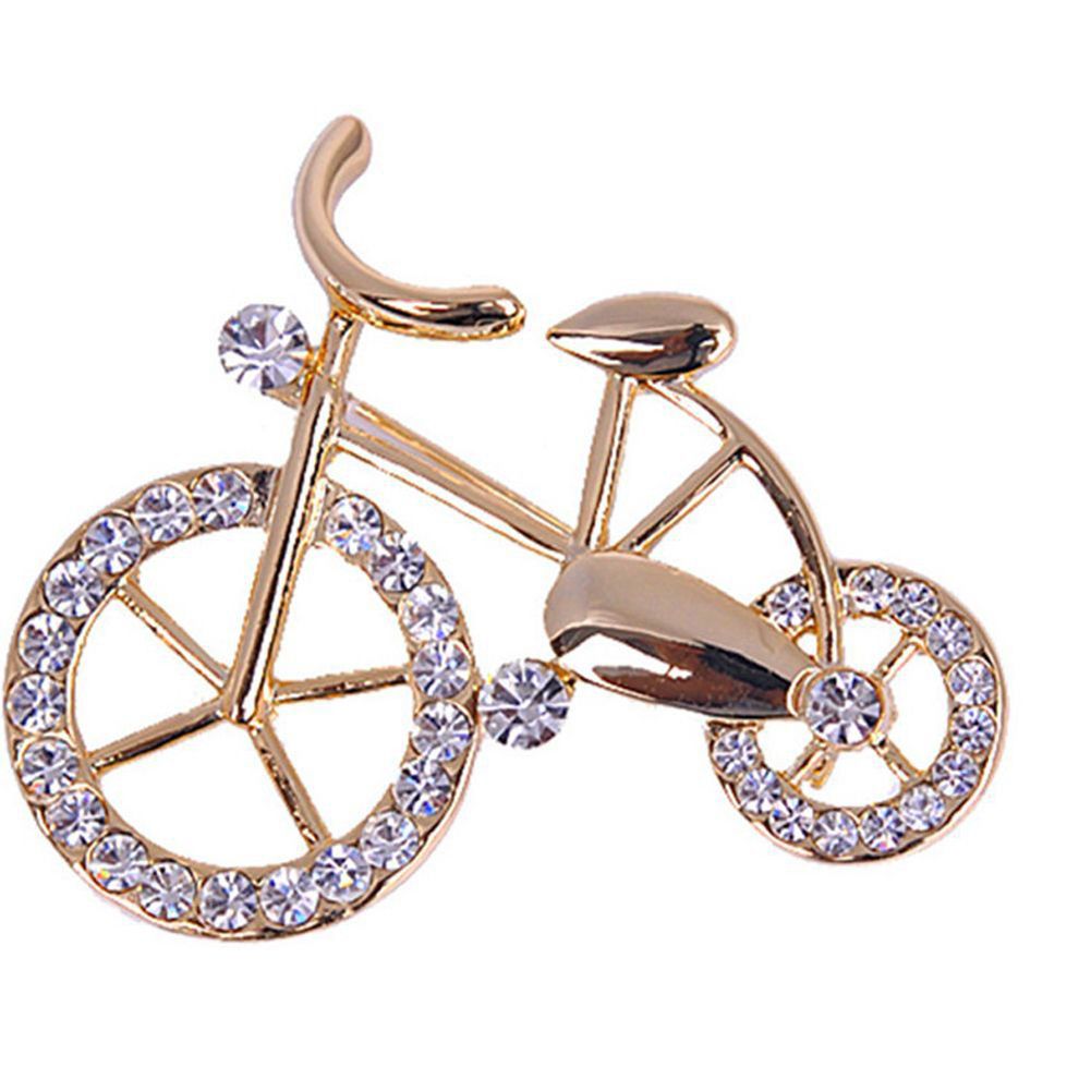 Alloy Rhinestone Inlaid Bicycle Brooch Pin-Golden