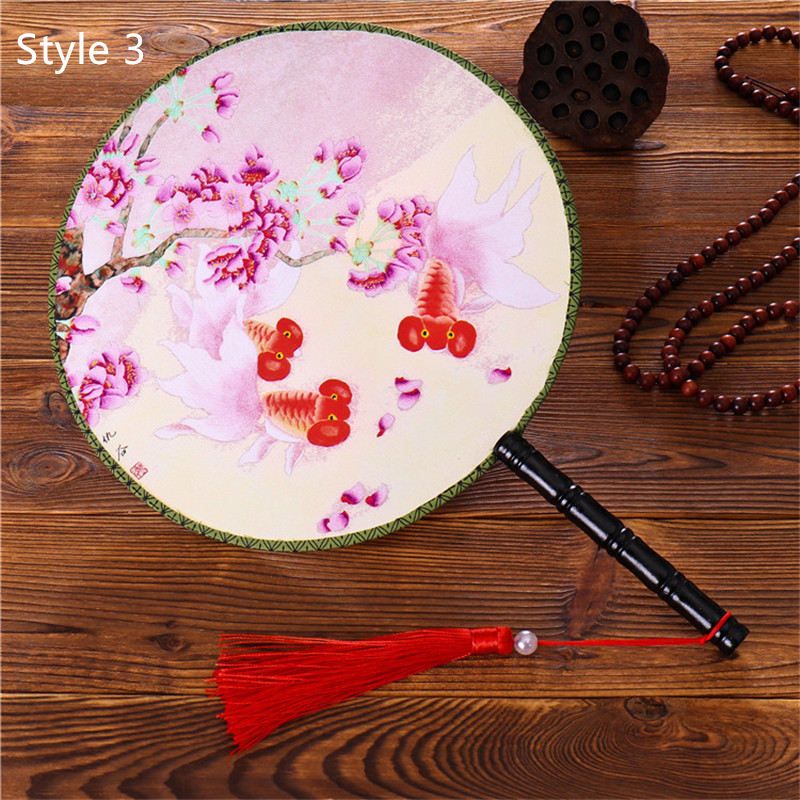 Both Styles Style Silk With 28 Female Tassel Flower Classical Chinese Round Dancing Fan Handheld Circular Printed Pendant Side
