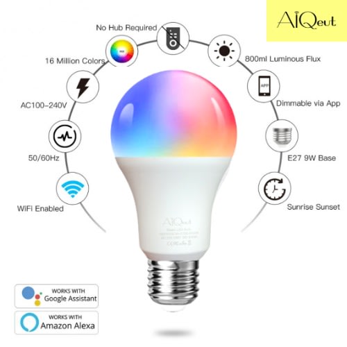 Aiqeut Google Home - 9W E27 Dimmable Led Rgb Smart Bulb