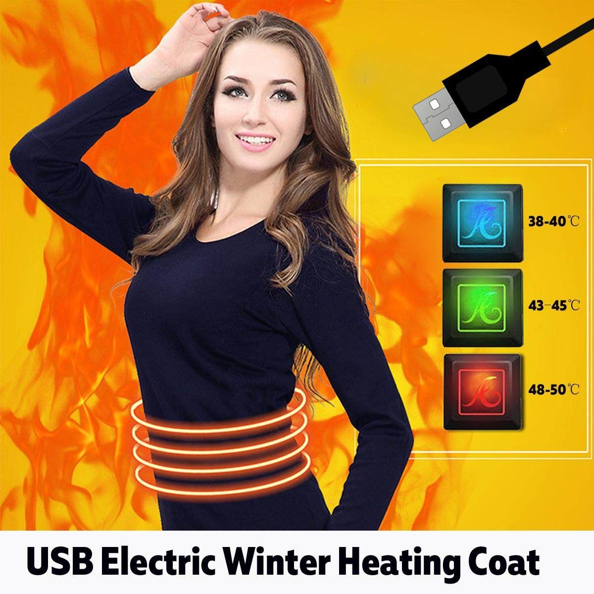S / M / L / XL / 2XL / 3XL --Electric USB Winter Heating Coat Clothes Woman Washable Adjustable Temperature -- Black Black L