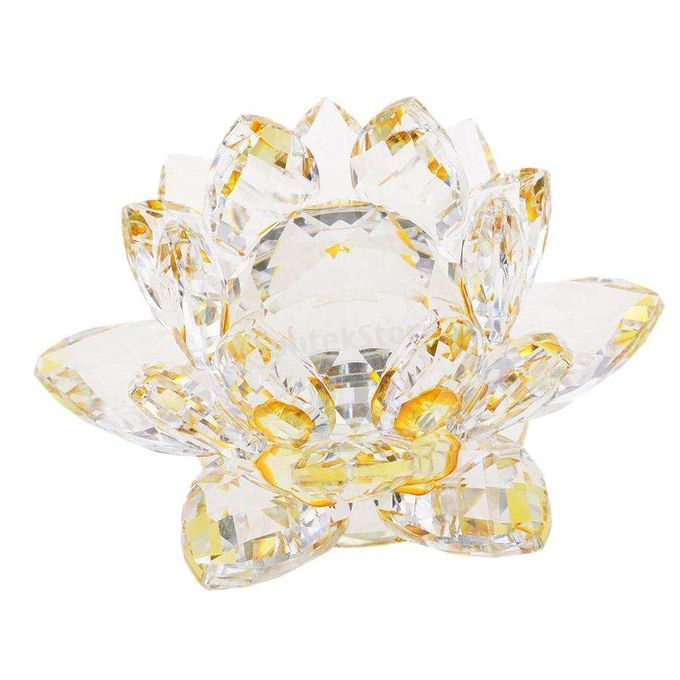Crystal Lotus Flower Crafts Paperweights Buddhist Feng Shui Yellow