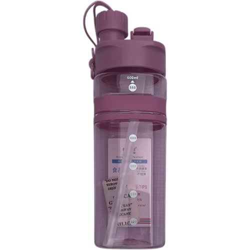 Kids Transparent Straw Water Bottle - Coral Pink - 600ml