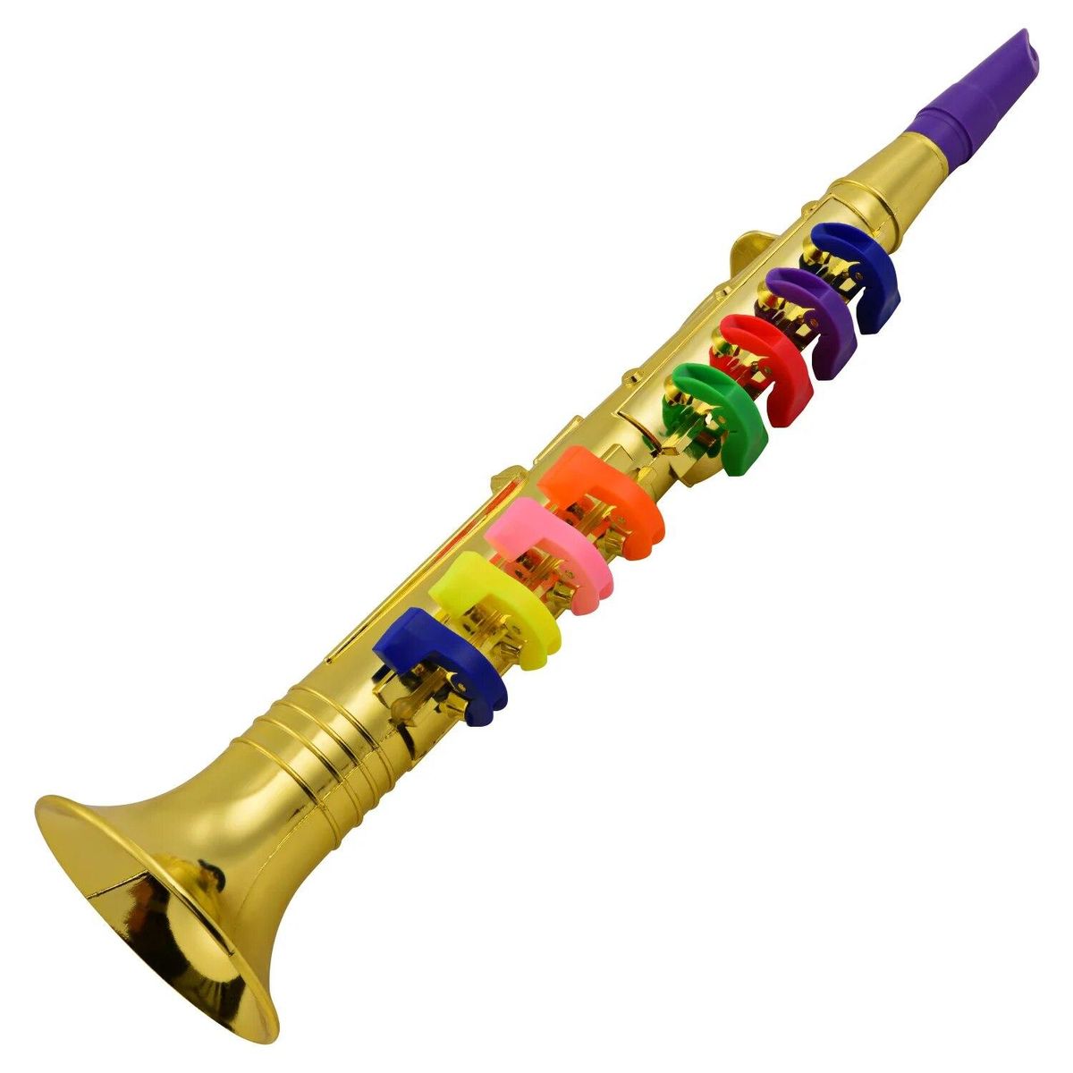 Musical Wind Instruments Clarinet for Kids Toddlers ABS Metallic Gold Clarinet with 8 Colored Keys