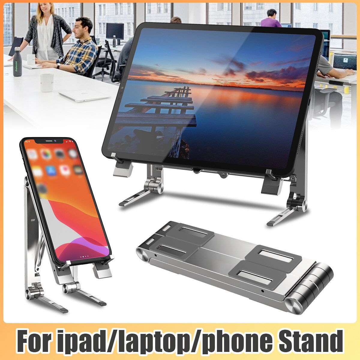 3 IN 1 Laptop Stand, Laptop Holder Riser Portable Adjustable Computer Tablet Stand, Aluminum Alloy Foldable Laptop Stand Compatible MacBook More 10-15.6" Laptops & Tablet(Silver) Silver