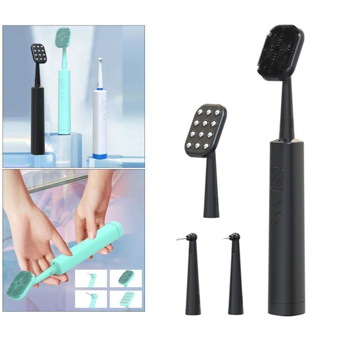 2-in-1 Sonic Tooth Cleaning Equipment Facial Cleansing Brush Black