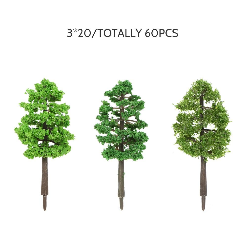 60pcs Mini Plastic Green Trees Scale Architectural Models Train Railways Landscape Scenery Layout Garden Decoration Tree Toys