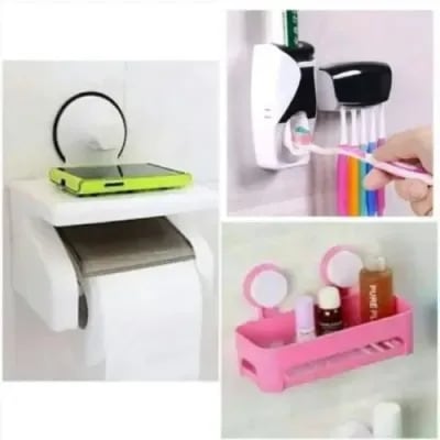 Tissue Paper Holder - Toothpaste Dispenser & Tooth Brush Holder & Soap Dish Holder