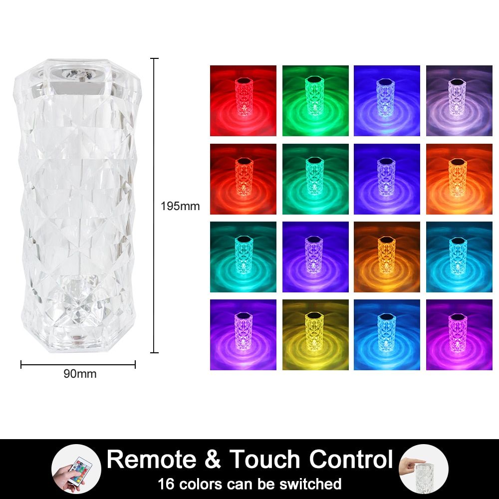 CCT RGB Desklamp Night Light Rechargeable Touch Remote Control Colorful Crystal LED Table Lamp For Bedroom Living Room Decor