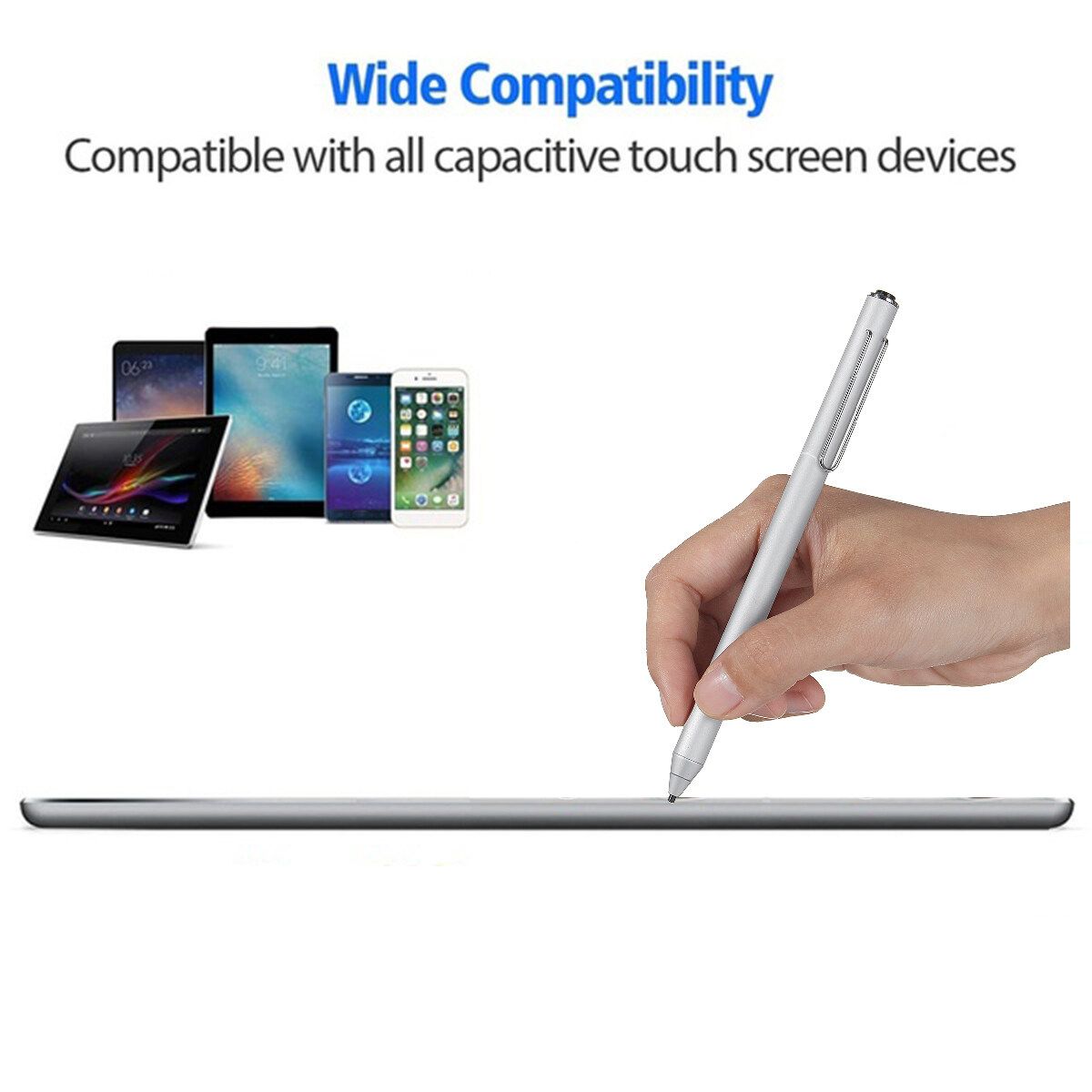 For IPads IPhones Active Capacitive Cellphone Stylus Touch Screen Pen USB Charger Silver