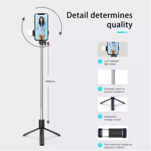 Selfie Stick Tripod Stand With Fill Light And Wireless Bluetooth Remote