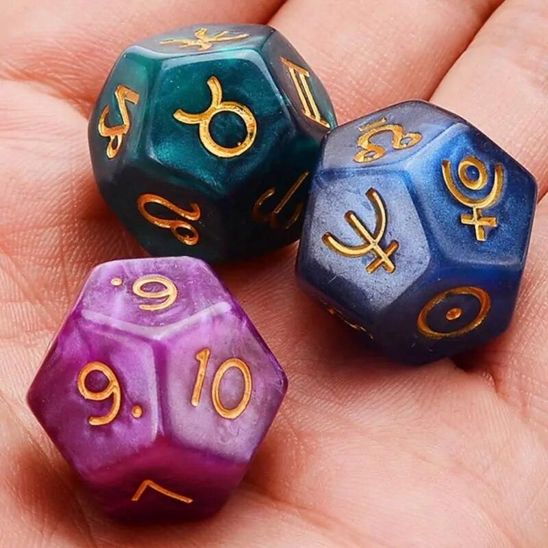 3pcs Acrylic Dice 12 Sided Astrology Dice 3-colors Polyhedral Digital Dice For Love Horoscope Divination Props Children Toy