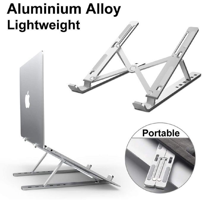 Metal Foldable Adjustable Stand Holder For Laptop  Silver