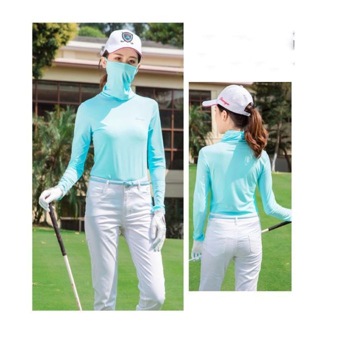 Quick Drying Golf T-shirt For Women Rash Guard Top Long Sleeve Blue  S