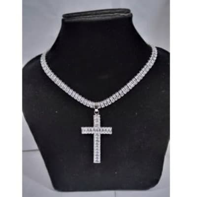 Men Necklace With Tennis Cross Pendant