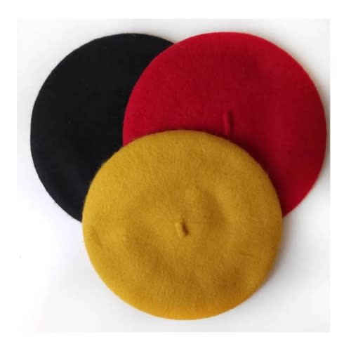 Berets  - Set Of 3 - Black - Yellow - Red
