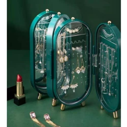 Earring Holder And Jewelry Display Rack - 4 Doors Foldable Necklace Hanging Rack - 153 Holes - Green