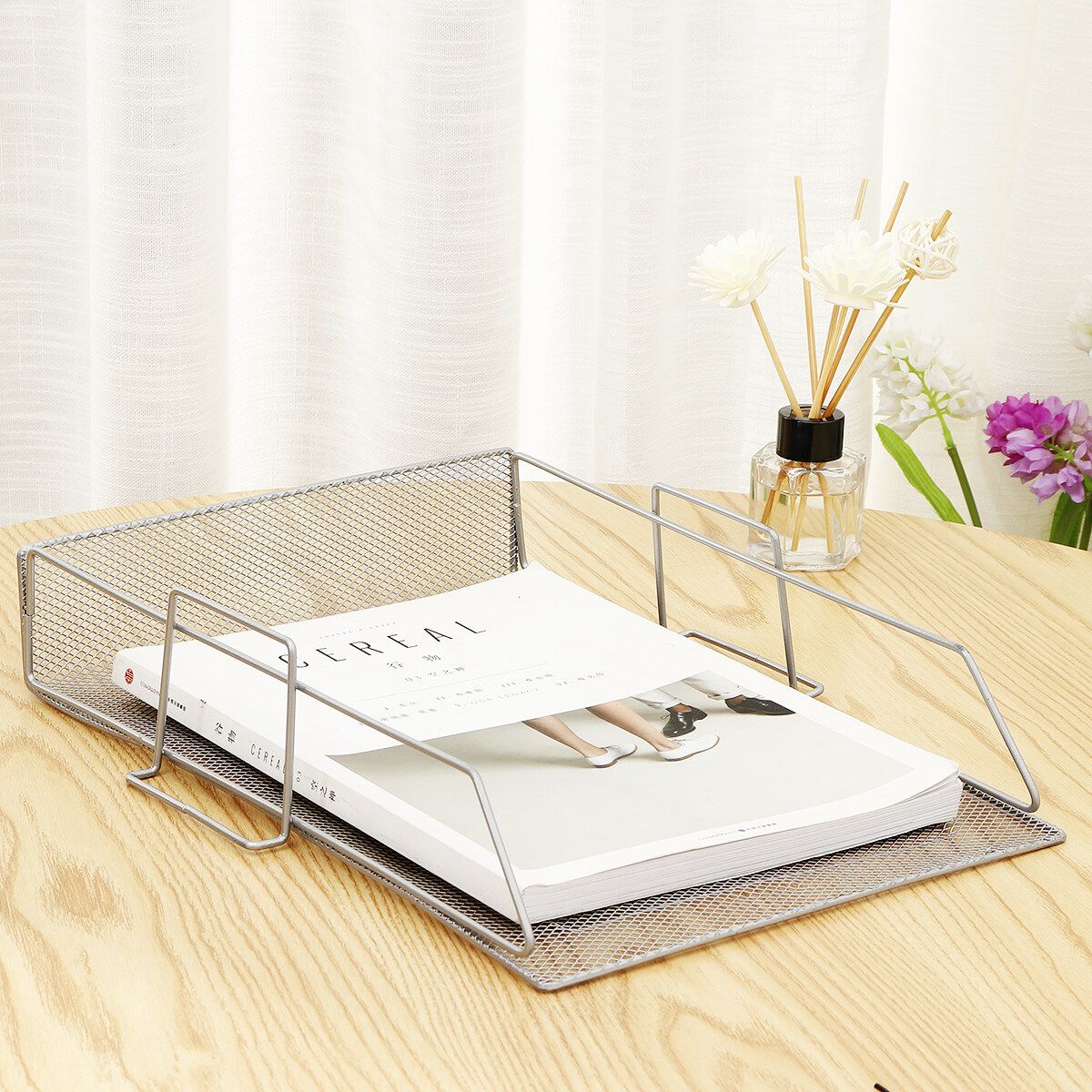 4 Layers Metal Document Trays Desktop Stackable Letter Trays File Organizers Silver