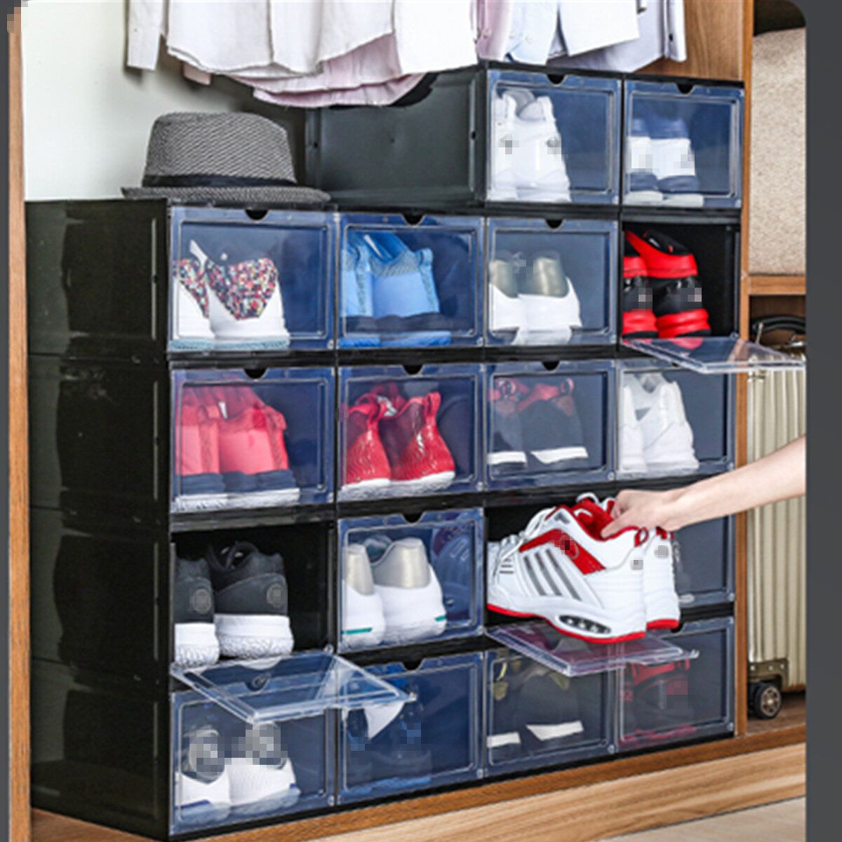 Wholes Sneaker Shoe Box Storage Organizer Dustproof Stackable Black-1 PC