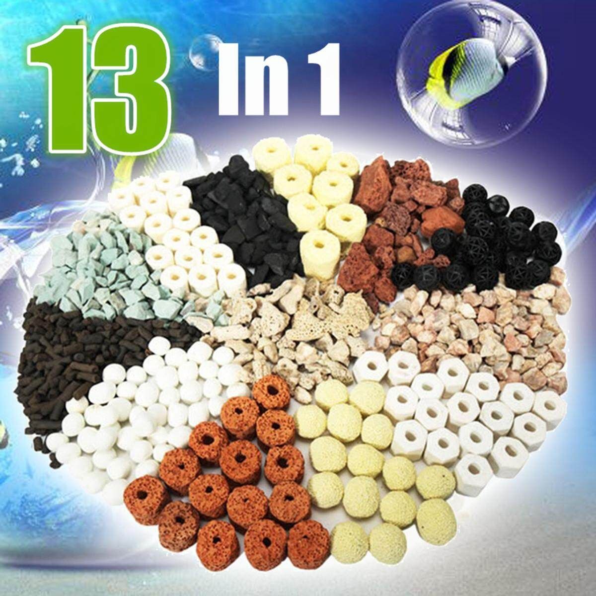 4 Set Of 500g 13 In 1 Aquarium Fish Tank Pond Rings Bio Balls Filter Media Bag