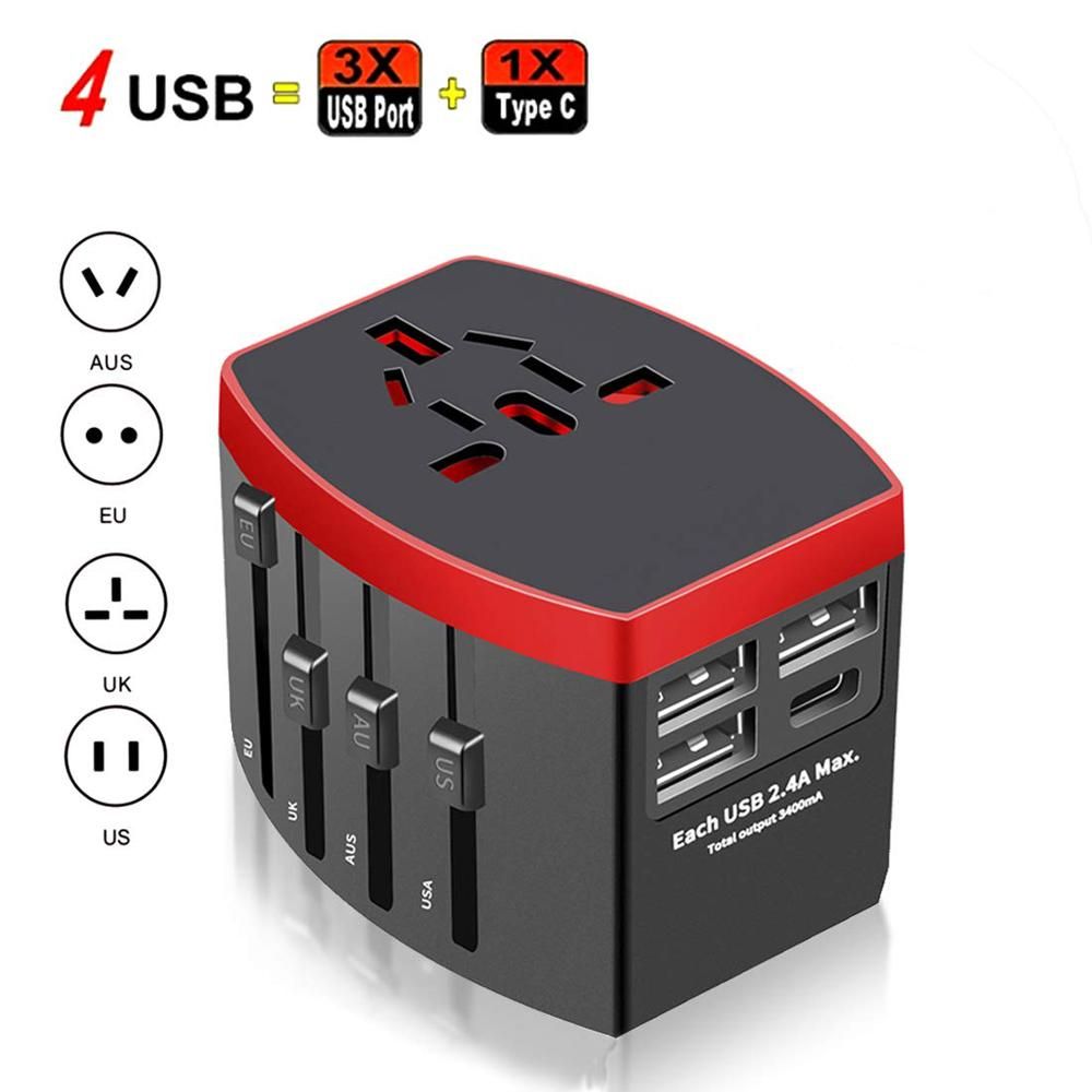 International Universal Travel Adapter All-in-one With Type C 3 USB
