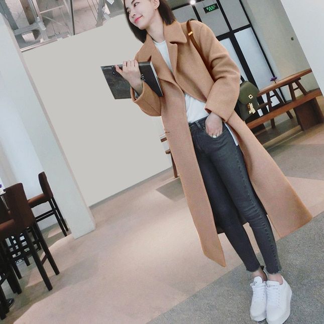 2021 Autumn And Winter Women's Wool Coat Mid-length Thick Single-breasted Slim Women's Fashion Jacket Office Lady Solid Slim