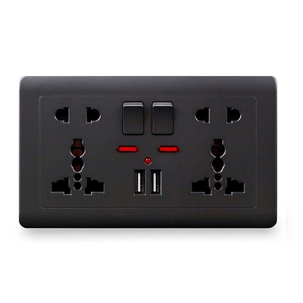 Wall Power Socket 5 Hole Dual USB Charger Port UK Standard USB Switched Outlet-grey