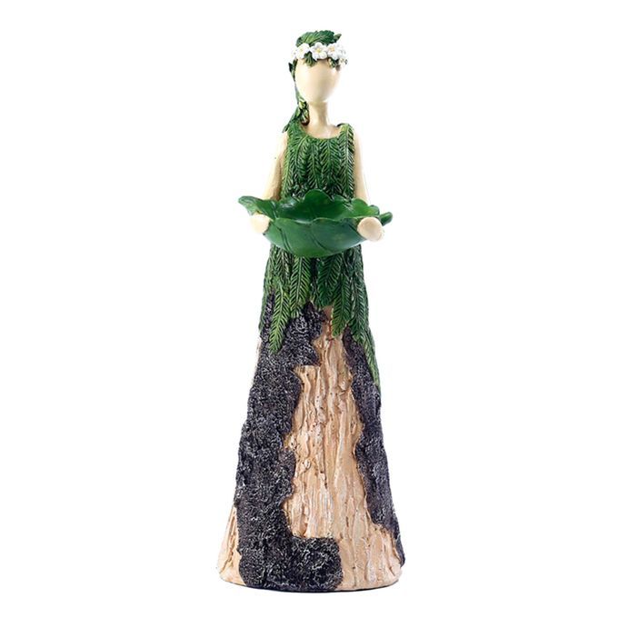 Garden Fern Fairy Statuary Goddess Birdseed Holder Resin Ornament For