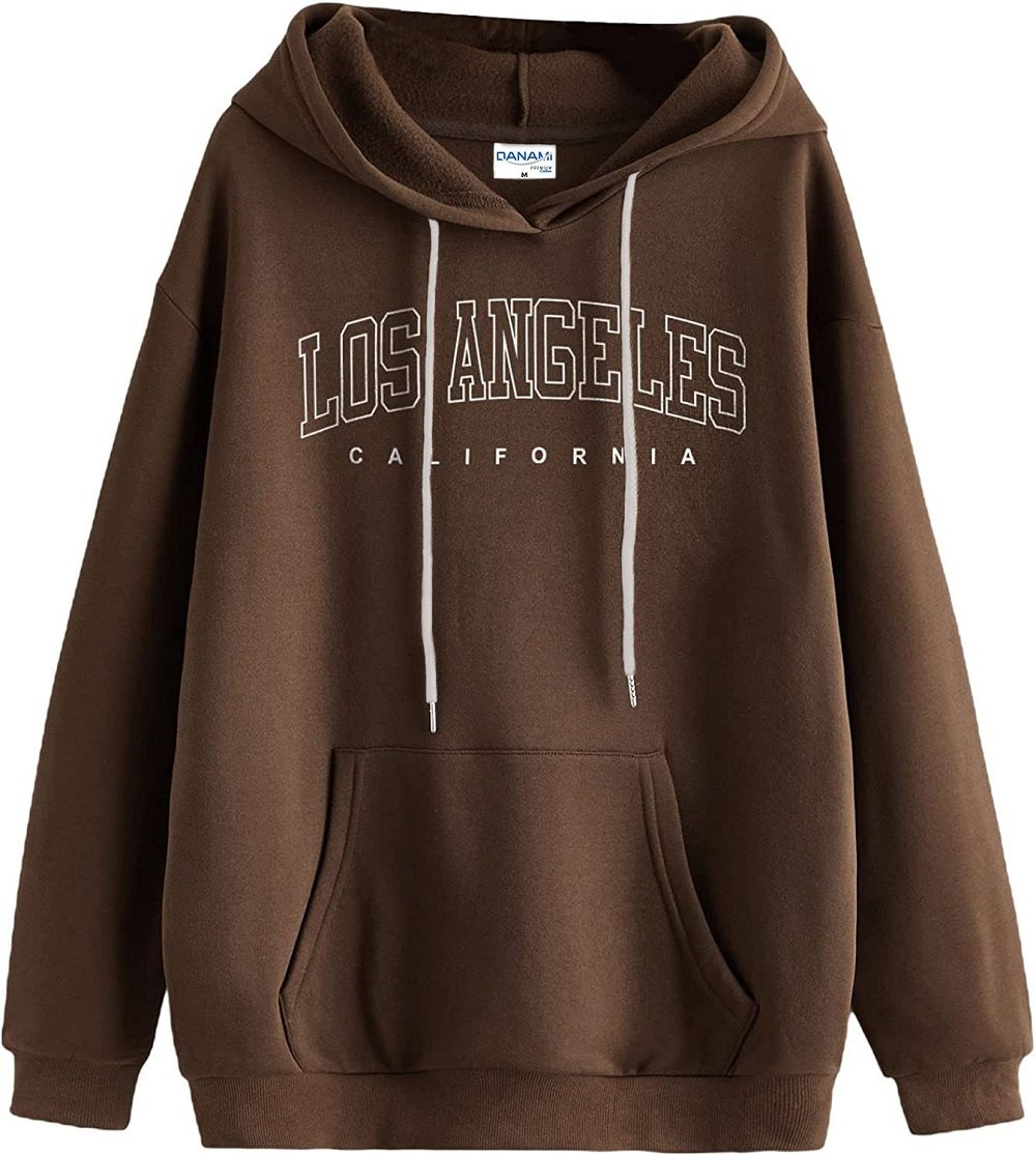 Los Angeles California Printed Hoodie- Chocolate Brown