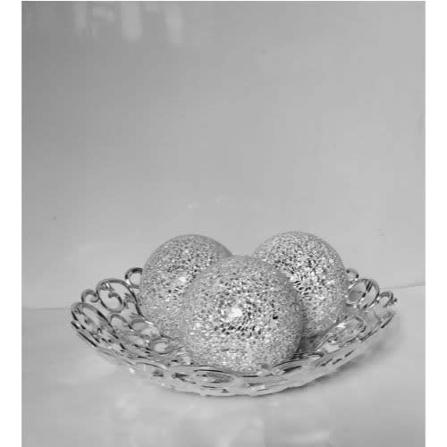 Centre Table Decorative Silver Bowl And 3 Balls