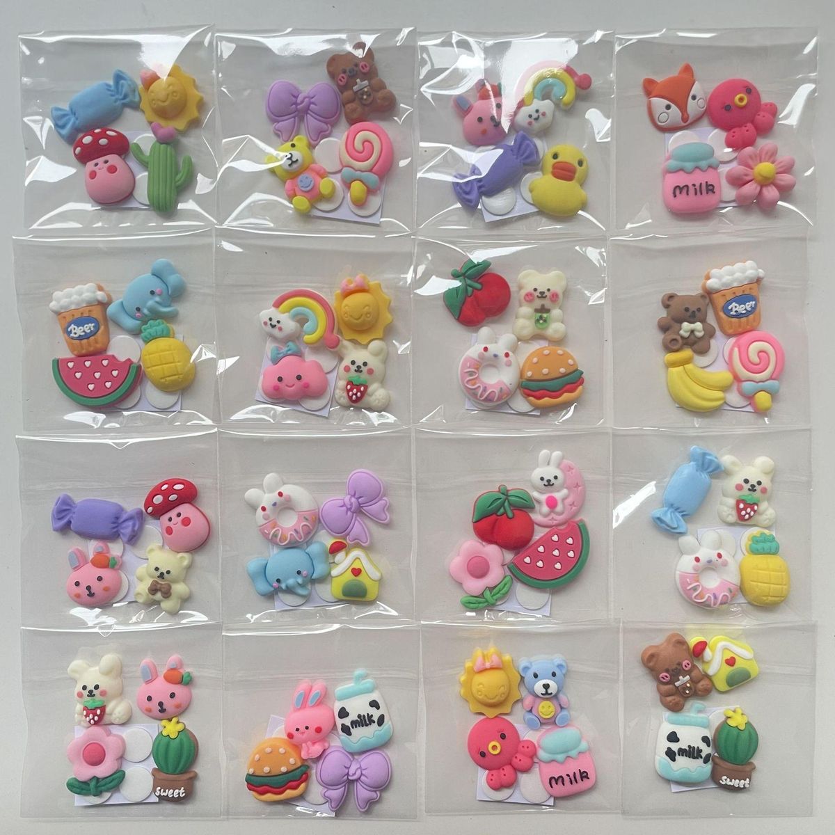 3D three-dimensional stickers for water cups, cute cartoon stickers, DIY refrigerator stickers, mobile phone stickers, three-dimensional soft rubber resin buckle 4 Random Pattern Soft Rubber Buttons + 4 Dots of Glue - Cute