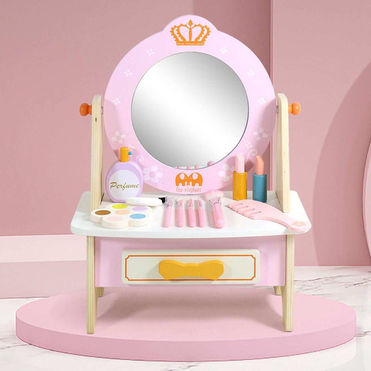Montessori Princess Vanity Table With Makeup Accessories Kids Dress Up Table