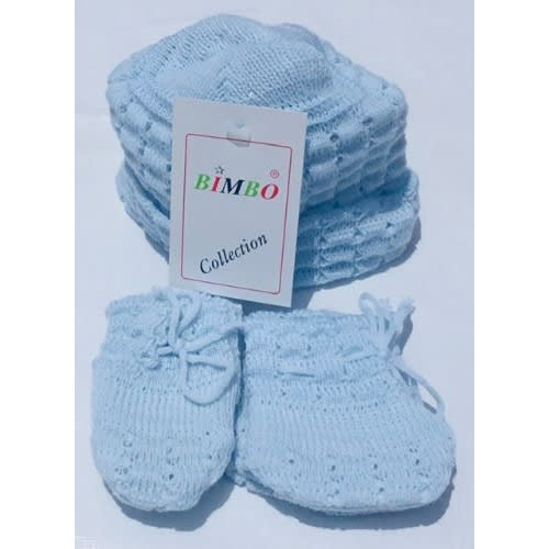 Ribbed Beanie Wool Hatmittenssocks-blue 0-3 Months